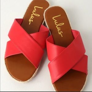 Vibrant Red Lulus Espadrille Slides
